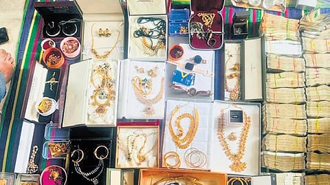 (Above) The items confiscated from the accused officer’s residence;  Saggam Anantha Laxmi Kumar (58), General Manager (Engineering), Project Division-VIII, HMWSSB. 