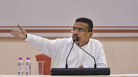 West Bengal Chief Minister Suvendu Adhikari addresses a press conference at Nabanna, in Howrah district, West Bengal, Friday, May 15, 2026.