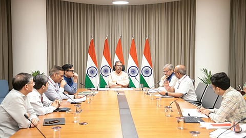 Education Minister Dharmendra Pradhan reviews the re-exam preparations in Delhi.