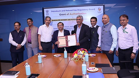 MRPL officials with the authorisation letter to lay the pipeline to KIA.