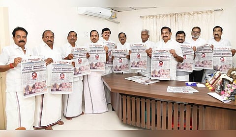 AIADMK general secretary Edappadi K Palaniswami releasing the preview edition of the party’s official newspaper ‘Porvaal’ in Chennai on Wednesday.