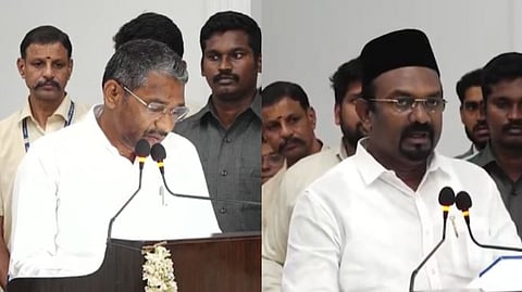  Vanni Arasu (VCK) and AM Shahjahan (IUML), sworn in as Ministers on Friday at the Lok Bhavan.