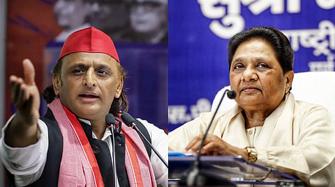 (L-R) Samajwadi Party chief Akhilesh Yadav and Bahujan Samaj Party chief Mayawati.