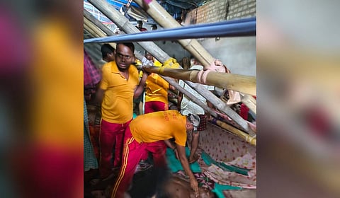 Rescue teams checking on the victims of a tent collapse in Keonjhar district on Thursday.