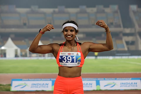 Ancy Sojan celebrates in Ranchi on Friday