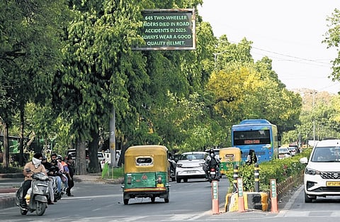 A variable message sign in the Khan Market area of New Delhi on Thursday. 