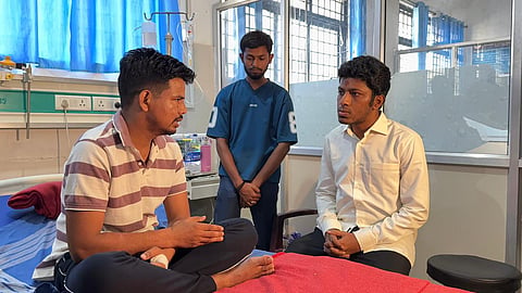 MP Sagar E Khandre interacts with Dr Tukaram at BRIMS Hospital on Friday.