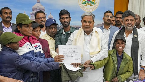 A file photo of Maoists surrendering before Karnataka Chief Minister Siddaramaiah and Deputy Chief Minister DK Shivakumar on January 8, 2025.
