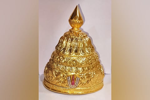 The crown, specially designed with symbolic representations of the seven sacred hills of Tirumala, is currently estimated to be worth more than Rs 1 crore in the market.