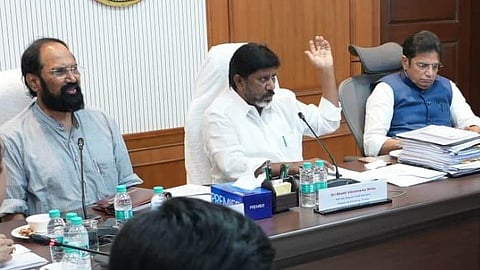 Deputy Chief Minister Mallu Bhatti Vikramarka speaks during a high-level meeting of the "Resource Mobilization Cabinet Sub-Committee" at Secretariat.