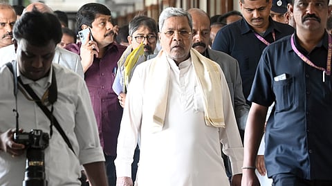 Chief Minister Siddaramaiah arrives in Vidhana Soudha on Friday.