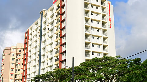 The newly built apartment complex.