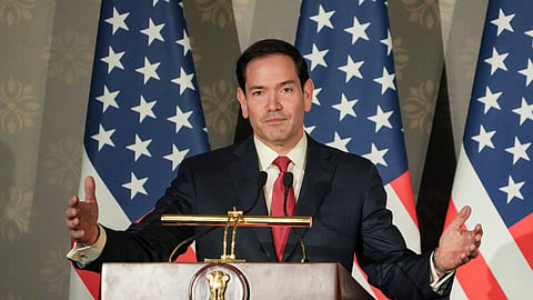 US Secretary of State Marco Rubio speaks during a bilateral meeting with Union External Affairs Minister S Jaishankar, unseen, at Hyderabad House, in New Delhi, Sunday, May 24, 2026.