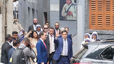  US Ambassador to India Sergio Gor and US Secretary of State Marco Rubio visit Mother House, the headquarters of Saint Teresas Missionaries of Charity, in Kolkata, West Bengal, Saturday, May 23, 2026. Rubio arrived in Kolkata, marking the opening leg of his maiden four-day visit to India. 