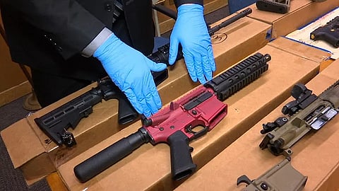 3D printed and fully-operational 'Ghost guns' on display at the headquarters of the San Francisco Police Department