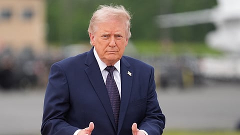 President Donald Trump walks from Marine One to board Air Force One at Morristown Airport, Friday, May 22, 2026, in Morristown, N.J