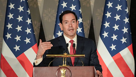 US Secretary of State Marco Rubio speaks during a bilateral meeting with Union External Affairs Minister S Jaishankar, unseen, at Hyderabad House, in New Delhi, Sunday, May 24, 2026.