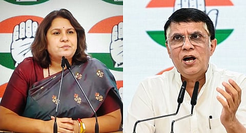 Congress national leaders Supriya Srinate (L) and Pawan Khera.