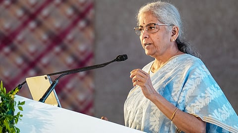 Union Finance Minister Nirmala Sitharaman addresses the 37th Foundation Day event of the Small Industries Development Bank of India (SIDBI), in Mumbai, Maharashtra, Monday, May 25, 2026. 