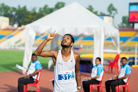 Shivaji Parashuram M celebrates his win on Monday
