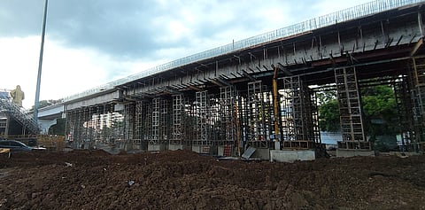 Construction work underway on the remaining two decks of the bridge.