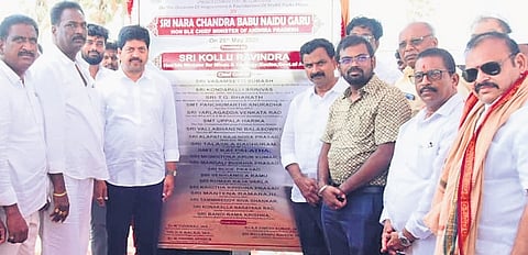 Excise minister Kollu Ravindra lays foundation for the MSME park in Karagraharam on Monday. 