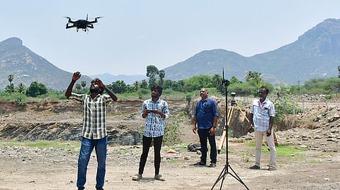 Mines department officials in Vellore conducting a 'drone inspection' to assess violations 