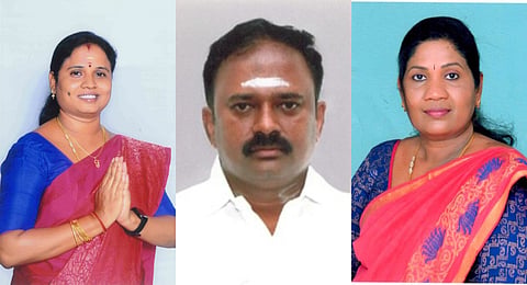 From left to right: Maragatham Kumaravel (Madurantakam constituency), KS Jayakumar (Perundurai) and P Sathyabama (Dharapuram).