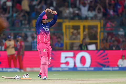 Rajasthan Royals' Vaibhav Sooryavanshi celebrates his fifty against Lucknow Super Giants 
