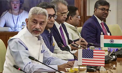 External Affairs Minister S Jaishankar delivers his opening remarks during the Quad Foreign Ministers' Meeting, in New Delhi.