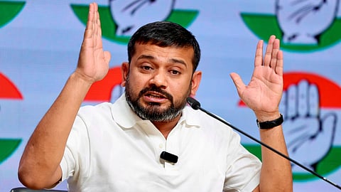 AICC in charge Kanhaiya Kumar addresses a party briefing at the party office in New Delhi on Wednesday, May 27, 2026.
