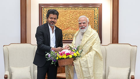 TN CM  Vijay pays courtesy visit to PM Modi in Delhi