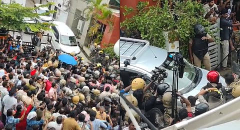 Violence broke out outside Vijayan's residence after the ED officials completed the raid and were leaving the premises.
