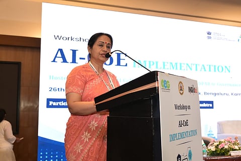 Chief Secretary Shalini Rajneesh speaks at a workshop organised by the IndiaAI Mission in Bengaluru on Tuesday