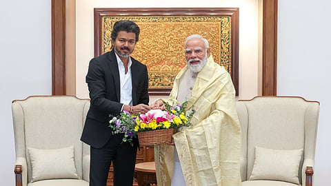 Tamil Nadu Chief Minister C Joseph Vijay meets Prime Minister Narendra Modi in Delhi on Wednesday, May 27, 2026.
