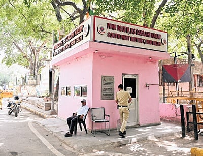 A view of pink booth at Sarojini Nagar on Wednesday | Parveen Negi