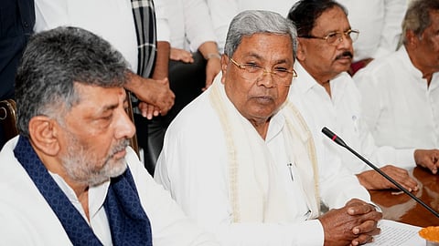 Siddaramiah addressing a press conference after tendering his resignation.