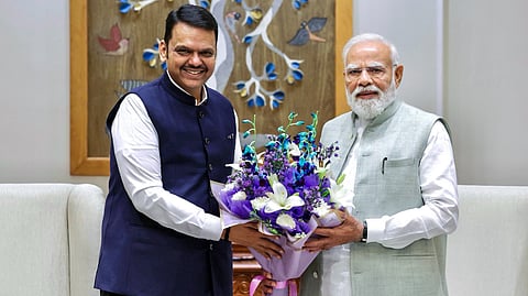 Maharashtra Chief Minister Devendra Fadnavis calls on Prime Minister Narendra Modi, in New Delhi on Thursday.