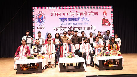 
Chief Minister Mohan Charan Majhi along with ABVP functionaries at a civic reception programme.