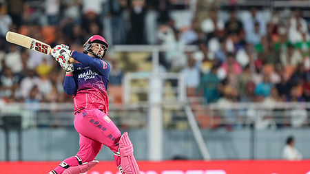 Vaibhav Suryavanshi of the Rajasthan Royals plays a shot