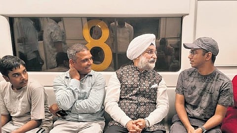 Delhi L-G Taranjit Singh Sandhu commuted by metro on Thursday.