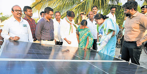 Deputy Chief Minister Mallu Bhatti Vikramarka inaugurates rooftop solar power systems under the Model Solar Village initiative at Garlapadu in Bonakal mandal of Khammam district on Thursday