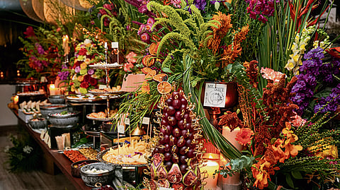 A floral grazing table by Anuja Gupta