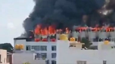 Thick smoke engulfed the building after the fire broke out in an auditorium located on the fourth floor.