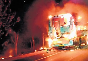 The private travels bus that was gutted on NH-65 early on Saturday