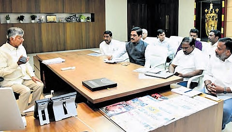 CM N Chandrababu Naidu addressing a review meeting on I&I and APSRTC.