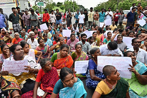 Residents of Kotturpuram stage a road blockade protest in Chennai on Saturday, condemning the delay in allotting houses to 195 families in the newly reconstructed Tamil Nadu Urban Habitat Development Board (TNUHDB) tenements. The protesters demanded immediate allocation of the promised housing units.