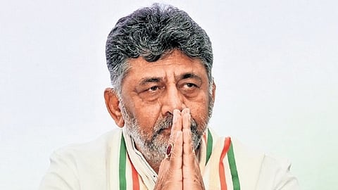KPCC chief DK Shivakumar addresses the media on Saturday.