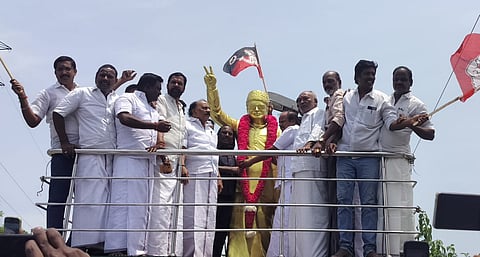AIADMK district secretary district Secretary R Pasupathi, garlanded a statue of MG Ramachandran (MGR) on the party office premises at Villupuram on Saturday