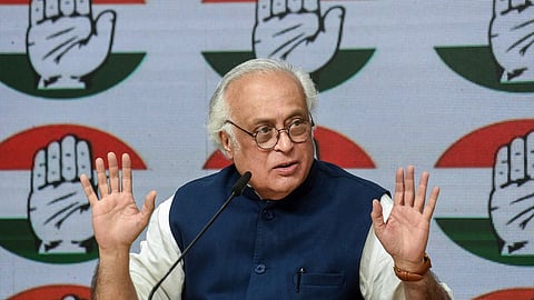 Congress General Secretary in charge of communications Jairam Ramesh speaks to the media at the party headquarters in New Delhi.